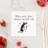 Serviette En Papier Verre semi-plein de vin amusant Toast avec chat (En situation)