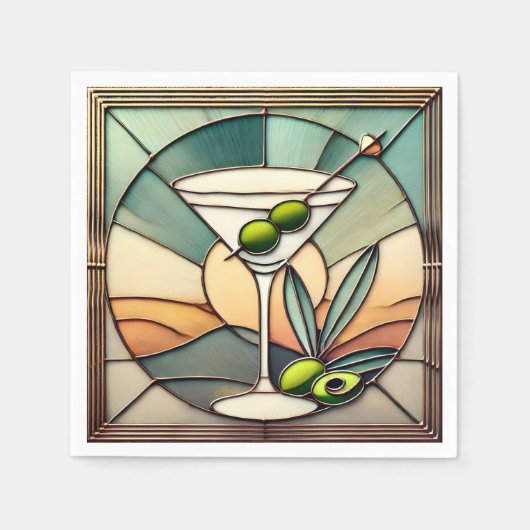 Serviette En Papier Verre teinté du milieu du siècle 2 Martini olive (Devant)