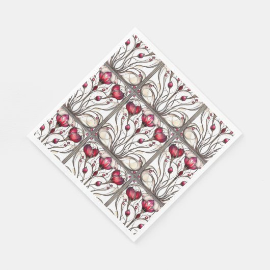 Serviette En Papier Verre Tissu Élégant Rouge Floral (Coin)