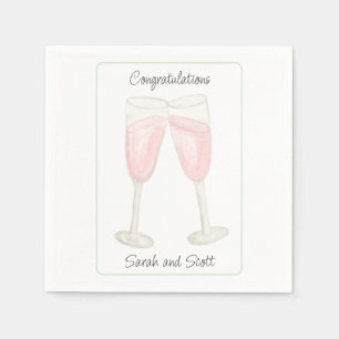 Serviette En Papier Verres à Champagne remplis de Vin Rosé à l'Aquarel