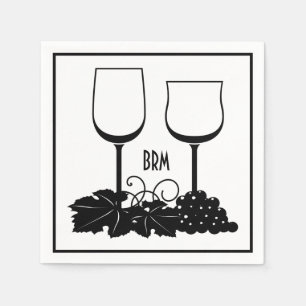 Serviette En Papier Verres à vin Raisins Cocktail Initiales facultativ