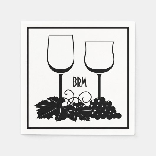 Serviette En Papier Verres à vin Raisins Cocktail Initiales facultativ (Devant)