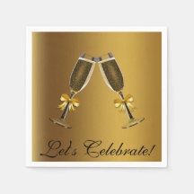 Verres de Champagne d'or Papier de fête serviettes