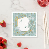 Serviette En Papier Verres de soie verte Sage & fleurs de flamants (En situation)