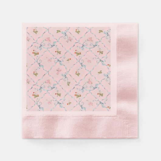 Serviette En Papier Versailles fraise`& Bows Cocktail Napkin rose (Devant)