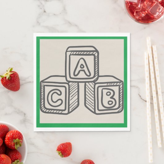 Serviette En Papier Vert avec blocs Alphabet Baby shower déjeuner (En situation)