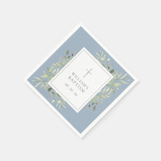 Serviette En Papier Vert Baptême Argent Baptême Baptême Bleu Dusty (Coin)