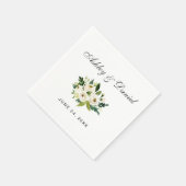 Serviette En Papier Vert blanc Aquarelle Mariage Floral (Coin)