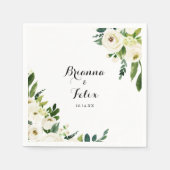Serviette En Papier Vert Blanc Automne Floral Calligraphie Mariage (Devant)