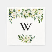 Serviette En Papier Vert Blanc Automne Floral Monogramme Mariage (Devant)