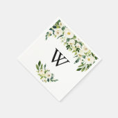 Serviette En Papier Vert Blanc Automne Floral Monogramme Mariage (Coin)