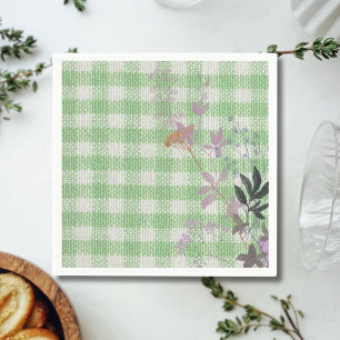 Serviette En Papier Vert Blanc Floral En vichy Plaid Country Farmhouse