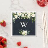 Serviette En Papier Vert Blanc Floral Royal Blue Monogram Mariage (En situation)