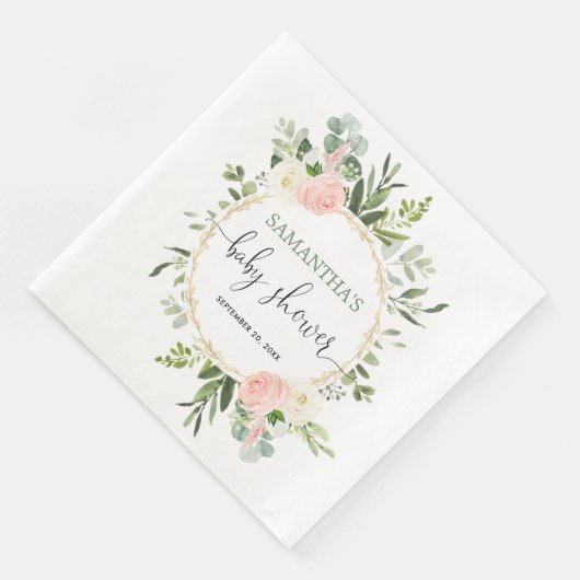 Serviette En Papier Vert blanc rose vif or floral élégant (Coin)