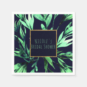 Serviette En Papier Vert bleu aquarelle Botanique Glam Élégant chic