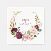 Serviette En Papier Vert Broussailleux Bourgogne Floral Mariage Napkin (Devant)