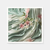 Serviette En Papier Vert, Crème, Draps De Soie Et Fleurs De Pinkish (Devant)