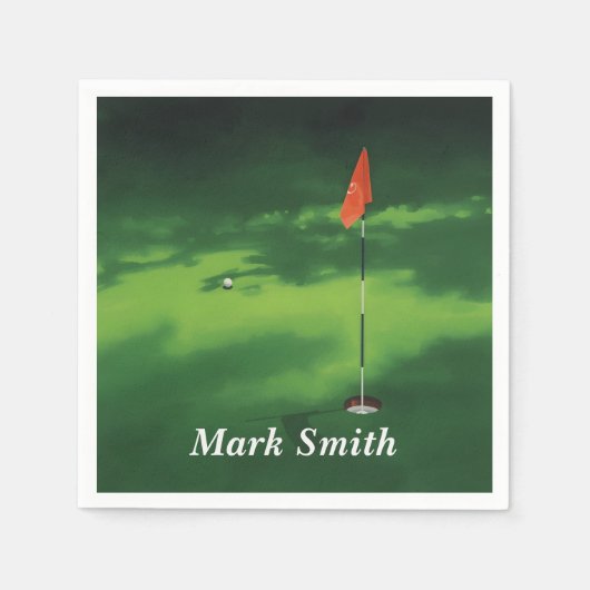 Serviette En Papier Vert de putting de golf avec nom  (Devant)