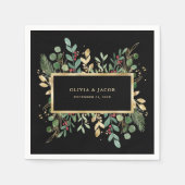 Serviette En Papier Vert doré Noir | Mariage de Noël (Devant)