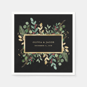 Serviette En Papier Vert doré Noir   Mariage de Noël
