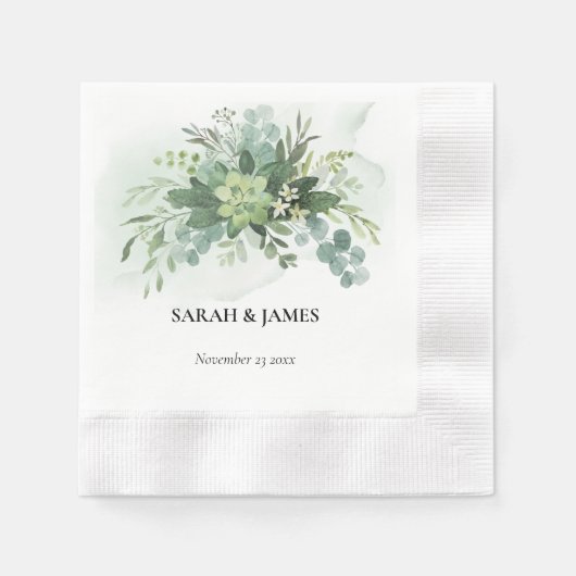 Serviette En Papier Vert doux Mariage Succulent Floral Botanique (Devant)