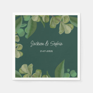 Serviette En Papier Vert émeraude Élégante végétation rustique feuille