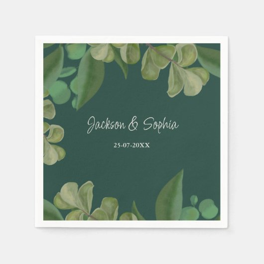 Serviette En Papier Vert émeraude Élégante végétation rustique feuille (Devant)