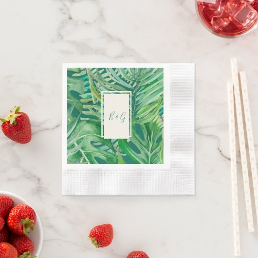 Serviette En Papier vert émeraude mariage tropical (En situation)