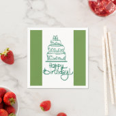 Serviette En Papier Vert Et Blanc Joyeux Design Anniversaire (En situation)