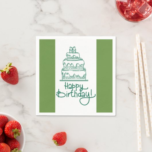 Serviette En Papier Vert Et Blanc Joyeux Design Anniversaire (En situation)