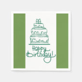 Serviette En Papier Vert Et Blanc Joyeux Design Anniversaire (Devant)