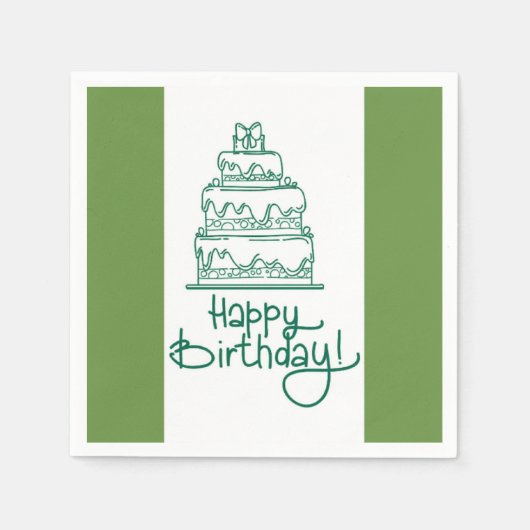Serviette En Papier Vert Et Blanc Joyeux Design Anniversaire (Devant)