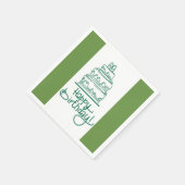 Serviette En Papier Vert Et Blanc Joyeux Design Anniversaire (Coin)