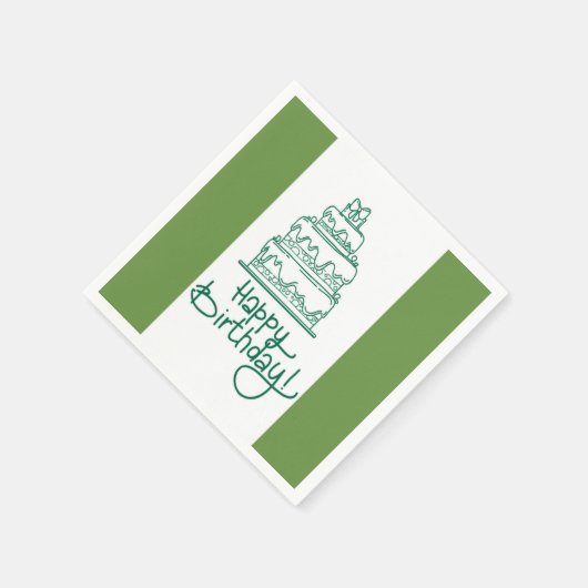 Serviette En Papier Vert Et Blanc Joyeux Design Anniversaire (Coin)