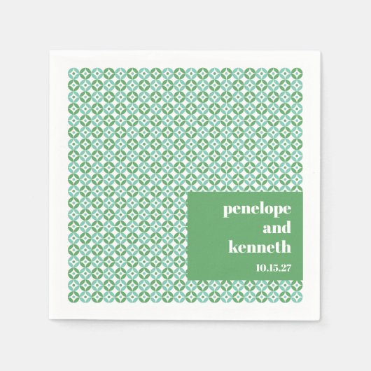 Serviette En Papier Vert et bleu Mid Chic Mariage personnalisé (Devant)
