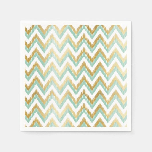 Serviette En Papier Vert et Faux Gold Foil Chevron Ikat Motif (Devant)