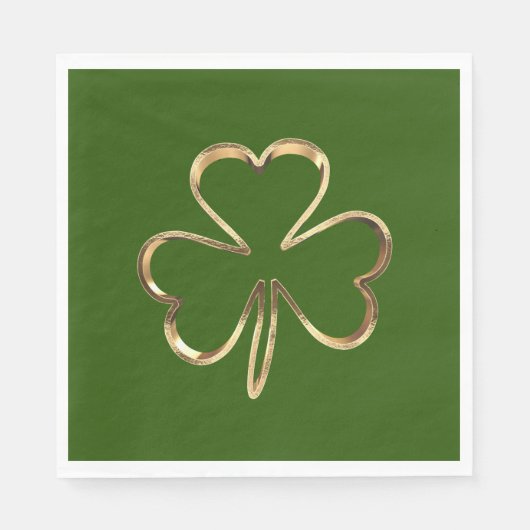 Serviette En Papier Vert et Or St. Patrick Trèfle Irlandais Shamrock (Devant)