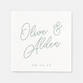 Serviette En Papier Vert eucalyptus | Mariage de noms de script surdim (Devant)