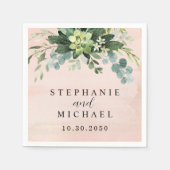 Serviette En Papier Vert Eucalyptus Rose Brut (Devant)