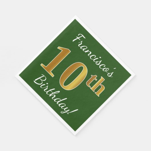 Serviette En Papier Vert, Faux Gold 10e anniversaire + Nom personnalis (Coin)