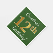 Serviette En Papier Vert, Faux Gold 12e anniversaire + Nom personnalis (Coin)
