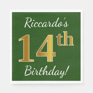 Serviette En Papier Vert, Faux Gold 14e anniversaire + Nom personnalis