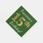 Serviette En Papier Vert, Faux Gold 15e anniversaire + Nom personnalis (Coin)