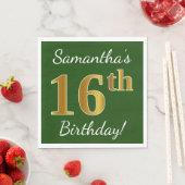 Serviette En Papier Vert, Faux Gold 16e anniversaire + Nom personnalis (En situation)