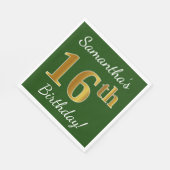 Serviette En Papier Vert, Faux Gold 16e anniversaire + Nom personnalis (Coin)