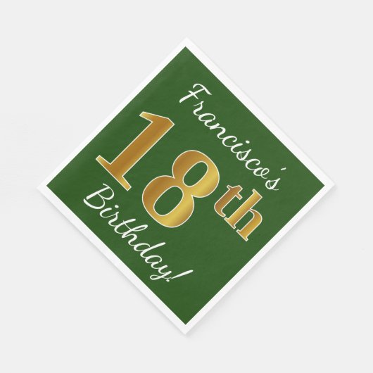 Serviette En Papier Vert, Faux Gold 18e anniversaire + Nom personnalis (Coin)