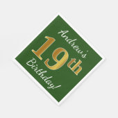 Serviette En Papier Vert, Faux Gold 19e anniversaire + Nom personnalis (Coin)