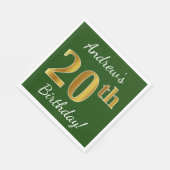 Serviette En Papier Vert, Faux Gold 20e anniversaire + Nom personnalis (Coin)