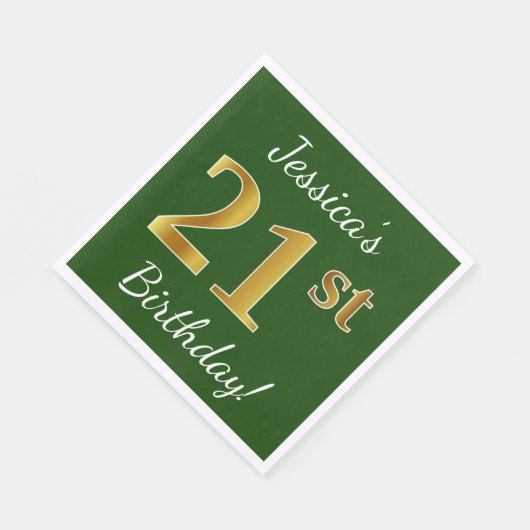 Serviette En Papier Vert, Faux Gold 21e anniversaire + Nom personnalis (Coin)