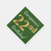 Serviette En Papier Vert, Faux Gold 22e anniversaire + Nom personnalis (Coin)
